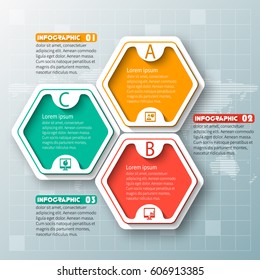 vector abstract 3d paper infographic elements.Hexagon infographics.Honeycomb design