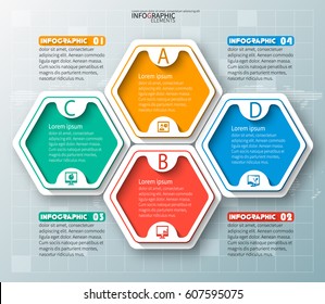 vector abstract 3d paper infographic elements.Hexagon infographics.Honeycomb design