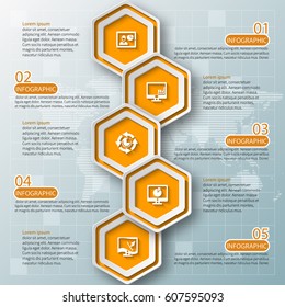 vector abstract 3d paper infographic elements.Hexagon infographics.Honeycomb design