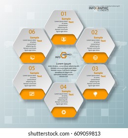 vector abstract 3d paper infographic elements.Hexagon infographics.Honeycomb design