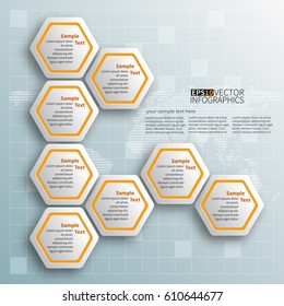 vector abstract 3d paper infographic elements.Hexagon infographics.Honeycomb design