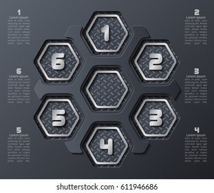 vector abstract 3d paper infographic elements.Hexagon infographics.Honeycomb design.Dark infographics