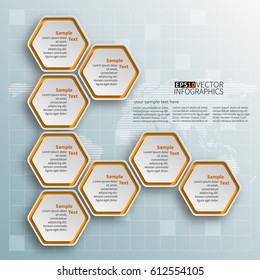 vector abstract 3d paper infographic elements.Hexagon infographics.Honeycomb design