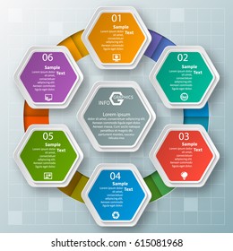 vector abstract 3d paper infographic elements.Hexagon infographics.Honeycomb design