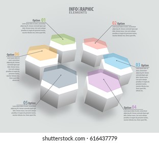 vector abstract 3d paper infographic elements.Hexagon infographics.Honeycomb design