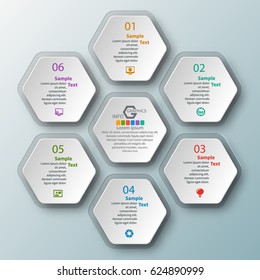 vector abstract 3d paper infographic elements.Hexagon infographics.Honeycomb design