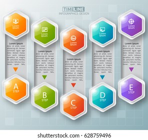 vector abstract 3d paper infographic elements.Hexagon infographics.Honeycomb design.