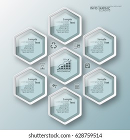 vector abstract 3d paper infographic elements.Hexagon infographics.Honeycomb design.