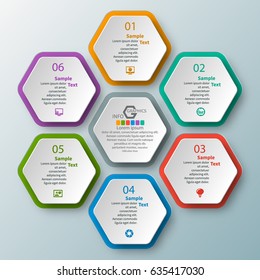 vector abstract 3d paper infographic elements.Hexagon infographics.Honeycomb design.