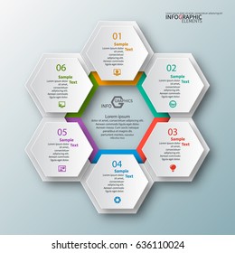 vector abstract 3d paper infographic elements.Hexagon infographics.Honeycomb design.