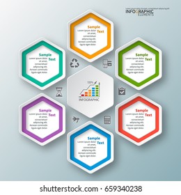 vector abstract 3d paper infographic elements.Hexagon infographics.Honeycomb design