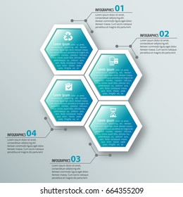 vector abstract 3d paper infographic elements.Hexagon infographics.Honeycomb design.In the blue style.
