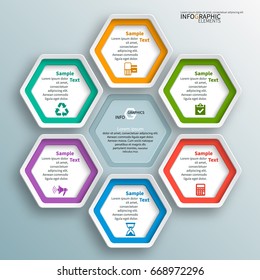 vector abstract 3d paper infographic elements.Hexagon infographics.Honeycomb design
