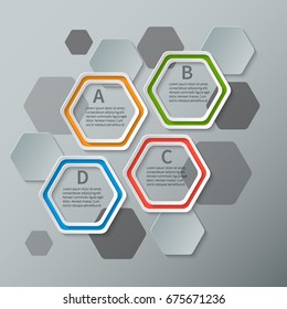 vector abstract 3d paper infographic elements.Hexagon infographics.Honeycomb design.