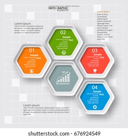 vector abstract 3d paper infographic elements.Hexagon infographics.Honeycomb design.