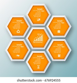vector abstract 3d paper infographic elements.Hexagon infographics.Honeycomb design.