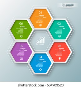 Vector Abstract 3d Paper Infographic Elements.Hexagon Infographics.Honeycomb Design.