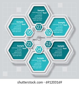 vector abstract 3d paper infographic elements.Hexagon infographics.Honeycomb design.