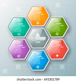 vector abstract 3d paper infographic elements.Hexagon infographics.Honeycomb design