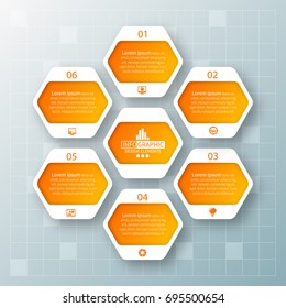 vector abstract 3d paper infographic elements.Hexagon infographics.Honeycomb design.