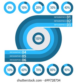vector abstract 3d paper infographic elements.Business infographics.Pie charts for web design.Progress bar.Element for infographic chart.White and blue style