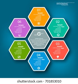 vector abstract 3d paper infographic elements.Hexagon infographics.Honeycomb design