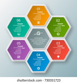 vector abstract 3d paper infographic elements.Hexagon infographics.Honeycomb design