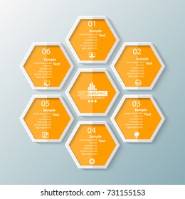 vector abstract 3d paper infographic elements.Hexagon infographics.Honeycomb design
