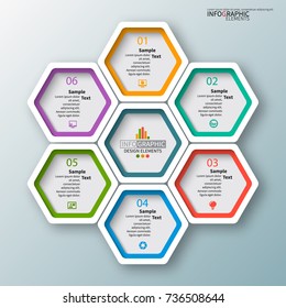 vector abstract 3d paper infographic elements.Hexagon infographics.Honeycomb design.