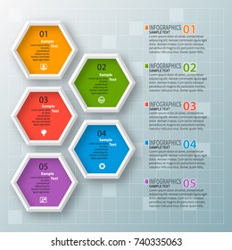 vector abstract 3d paper infographic elements.Hexagon infographics.Honeycomb design