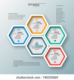 vector abstract 3d paper infographic elements.Hexagon infographics.Honeycomb design