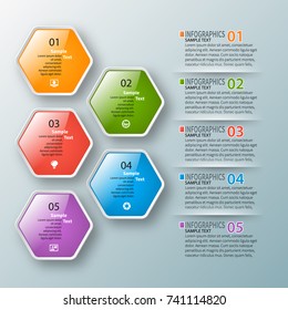 vector abstract 3d paper infographic elements.Hexagon infographics.Honeycomb design