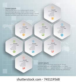 vector abstract 3d paper infographic elements.Hexagon infographics.Honeycomb design