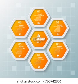 vector abstract 3d paper infographic elements.Hexagon infographics.Honeycomb design