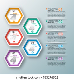 vector abstract 3d paper infographic elements.Hexagon infographics.Honeycomb design