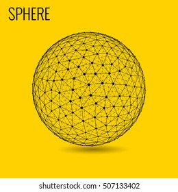 Vector abstract 3d sphere with irregular triangular mesh. Abstract illustration for your business design with deep yellow background.