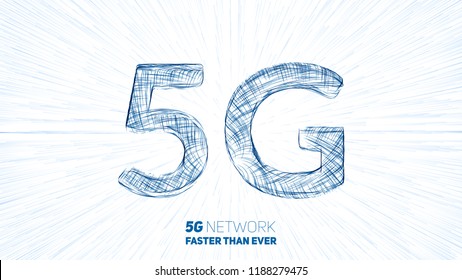 Vector abstract 5G new wireless internet connection background. Global network high speed network. 5G symbol with a lightspeed burst on background