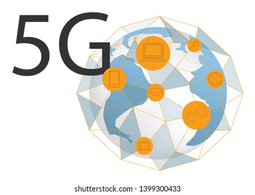 Vector abstract 5G new wireless internet connection background. Global network high speed network. 5G symbol.