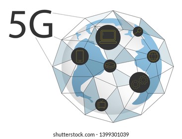 Vector abstract 5G new wireless internet connection background. Global network high speed network. 5G symbol. Concept in blue colors.