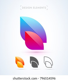 Vector abstract aircraft wing logo icon set. Origami paper and material design style.