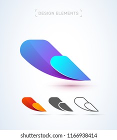 Vector abstract airplane, bird wing logo elements. Material design, origami, flat and line art style. Application icon