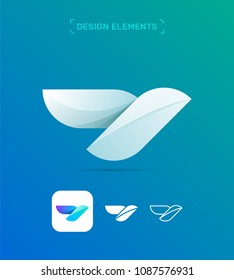 Vector abstract airplane wing, bird logo template. Material design, vector, flat and line art style. Origami app icon