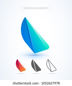 Vector abstract airplane wing logo template. Material design, origami paper, flat, line art style. Application icon