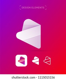 Vector abstract airplane wing logo template. Origami paper, material design, flat and line art style icon collection