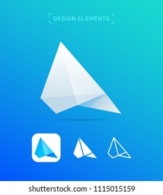 Vector abstract airplane wing logo template. Origami paper, material design, flat and line art style icon collection