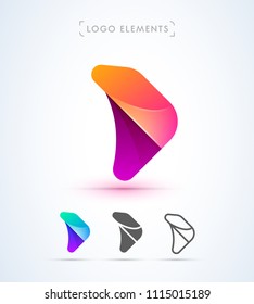 Vector abstract airplane wing logo template. Origami paper, material design, flat and line art style icon collection