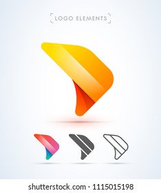 Vector abstract airplane wing logo template. Origami paper, material design, flat and line art style icon collection