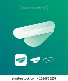 Vector abstract airplane wing logo elements. Material design, origami paper, flat and line art style set