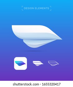Vector abstract airplane wing logo design template. Origami paper, dynamic style. App icon