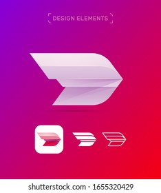 Vector abstract airplane wing logo design template. Origami paper, dynamic style. App icon
